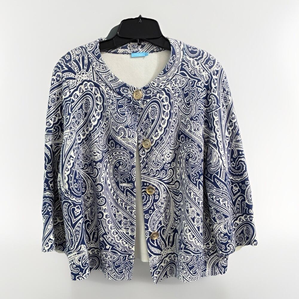 J. McLaughlin Paisley Cardigan Jacket Sweater Button Up Cotton Modal Women Med